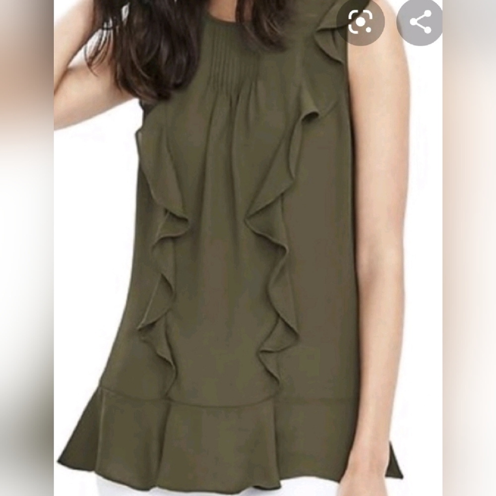 DONATED - BR olive ruffle blouse with peplum hem